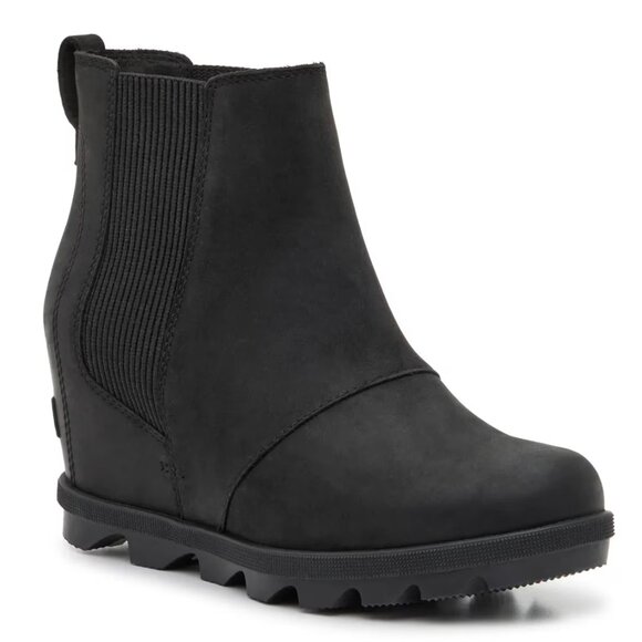 Sorel Women's Black Joan Of Arctic Wedge III Leather Ankle Bootie Size 8 - Picture 1 of 7